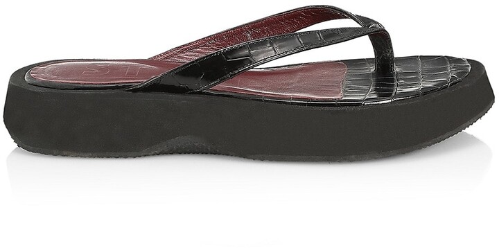 online sale STAUD Tessa Croc Embossed Leather Platform Thong - Main Image