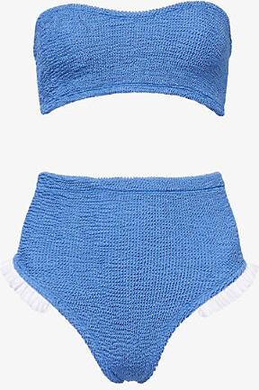 Hunza G Womens Metallic Denim White Osiris Frilled Trim Bikini Set ShopStyle Two Piece Swimsuits