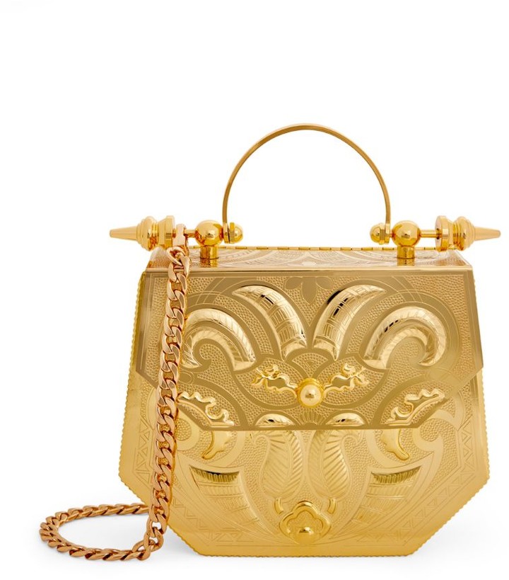 Okhtein Palmette Minaudiere Box Clutch Bag Palmette Hexagon Minaudière