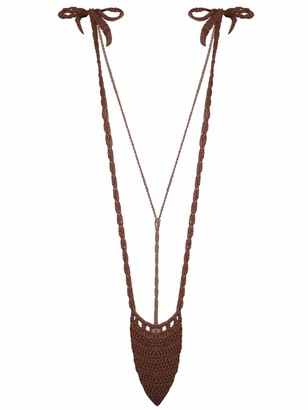 FEESHOW Women One Piece Micro Bikini Briefs Lace Up Crochet Swimsuit Thong Knitted G String