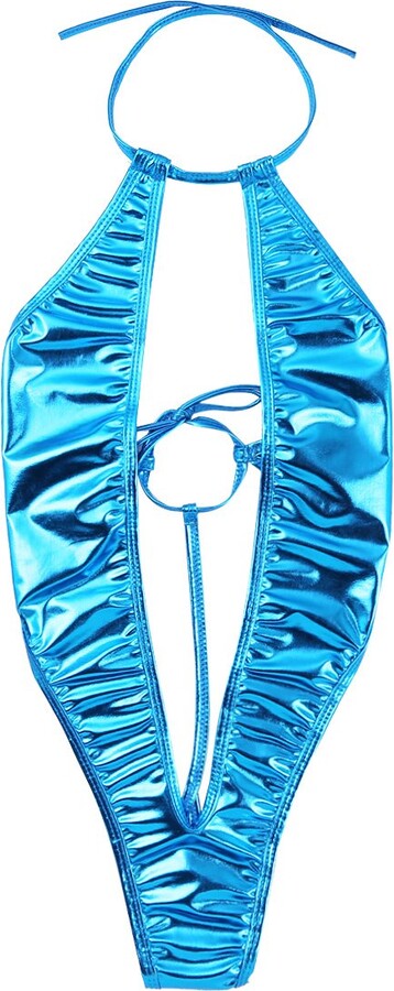 CHICTRY Women S PVC Leather Sling Shot Micro Mini Bikini Monokini One Piece Thong Swimsuit Teddy