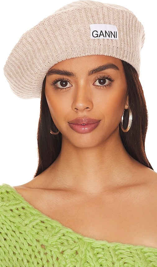 store online Ganni Structured Rib Beret ShopStyle Hats