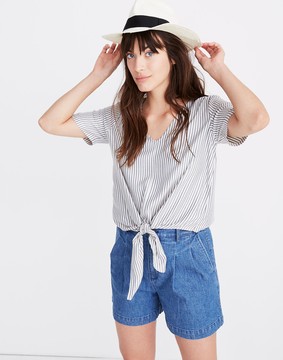 Madewell Blue Striped Tie Shirt