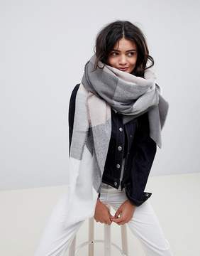 ASOS DESIGN oversized square scarf in blown up check in mink