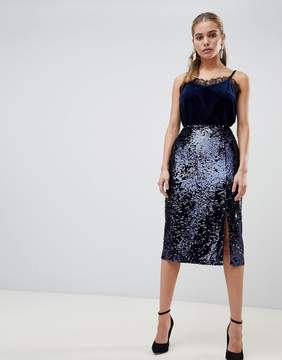 Fashion Union midi skirt with split in sequin