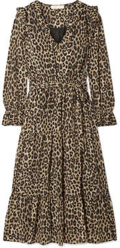 MICHAEL Michael Kors Belted Ruffled Leopard-print Georgette Midi Dress
