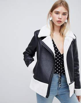 Urban Bliss Leather Look Jacket with Faux Fur Internal