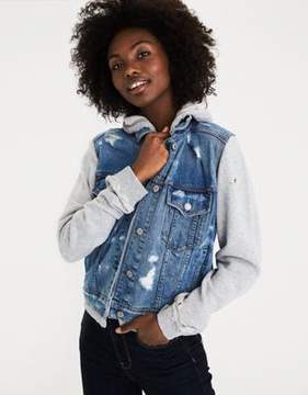 AE DESTROYED HOODIE DENIM JACKET