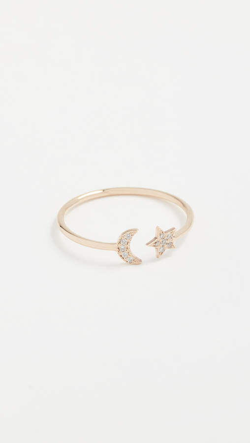 Zoe Chicco 14k Gold Star & Moon Ring with Diamonds