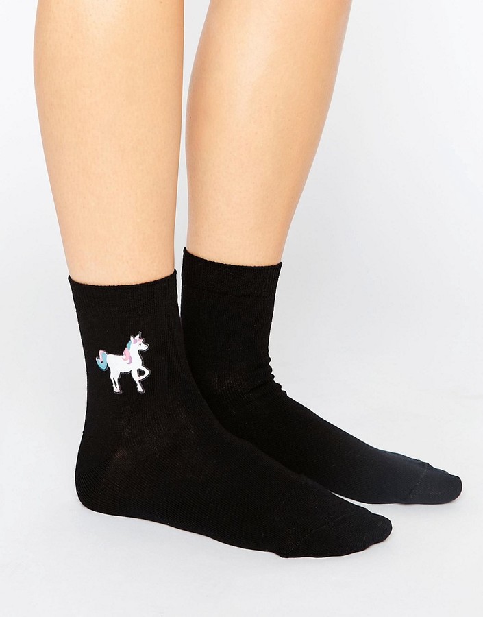 Printed Transfer Unicorn & Poo Ankle Socks