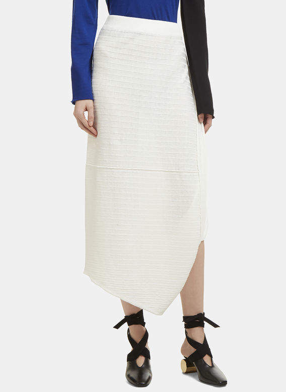 Infinity Asymmetric Linen Ribbed Skirt in Off-White