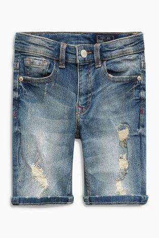 Boys Blue Denim Distressed Five Pocket Shorts (3-16yrs) - Blue