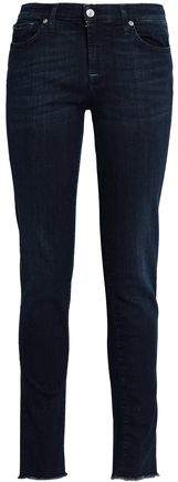 Frayed Mid-Rise Slim-Leg Jeans