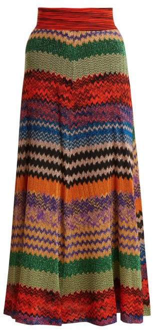 Zigzag-striped knit midi skirt