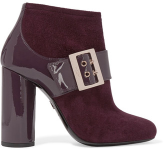 Lanvin - Buckled Suede And Patent-leather Ankle Boots - Grape