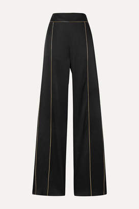Peter Pilotto Metallic-trimmed Satin Wide-leg Pants - Black