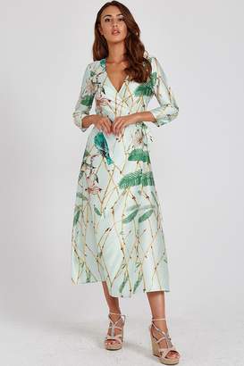 mint green bird print wrap dress