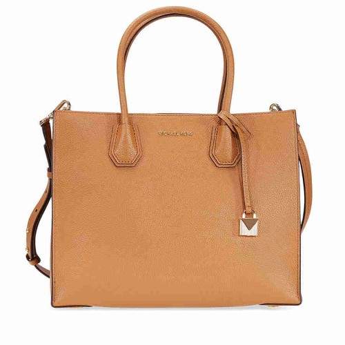 Michael Kors Mercer Large Bonded Leather Tote - Acorn - BROWN - STYLE