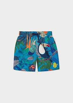 Boys' 8+ Years Blue 'Toucan Botanical' Swim Shorts