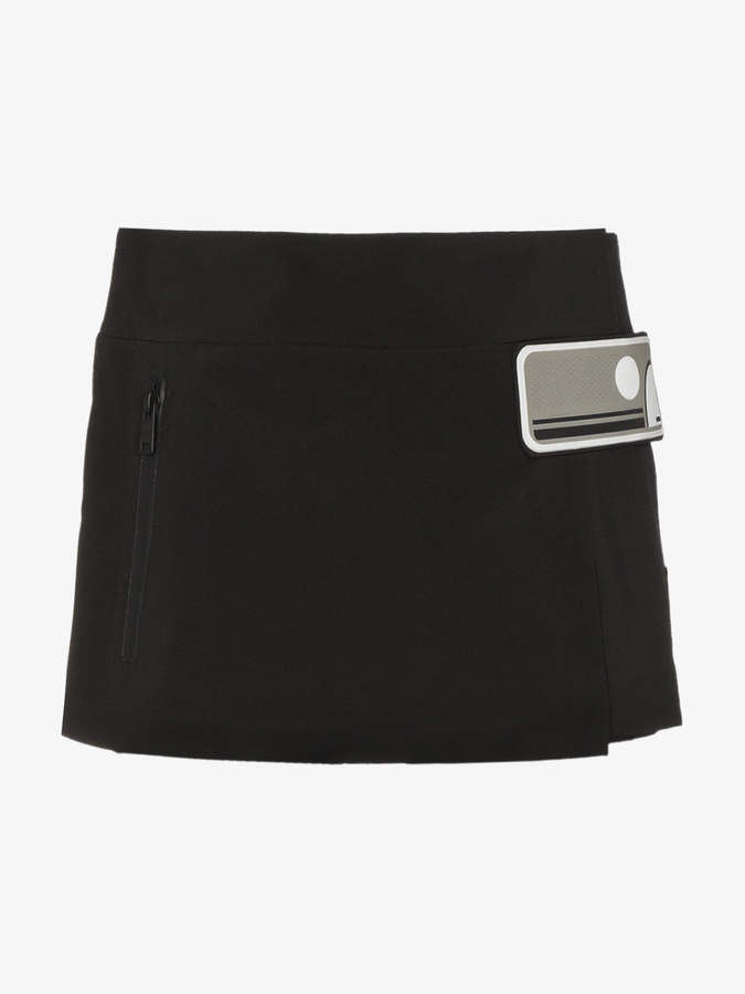 Wrap mini skirt with rubber logo patch