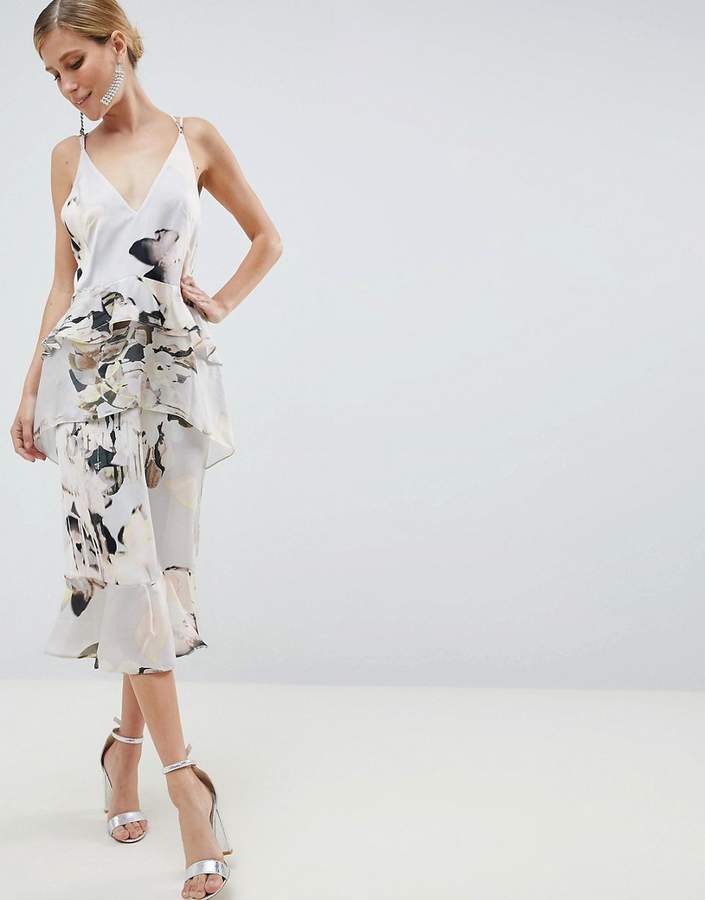 DESIGN floaty cami midi dress in blurred floral print