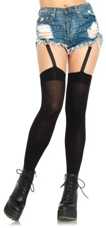Women's Opaque Thigh Highs with Garter Straps, One Size