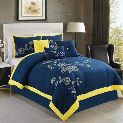 Elight Home Violet 7-Piece King Comforter Set in Navy