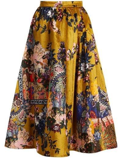 Teresa floral-print velvet midi skirt