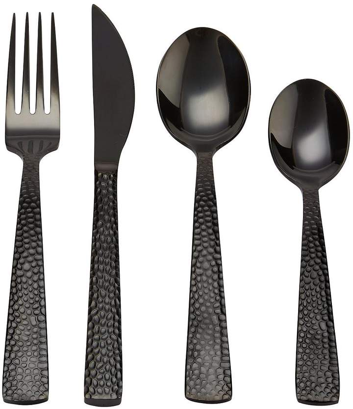 Ideal Home 16-Piece Hammered Design Cutlery Set – Black