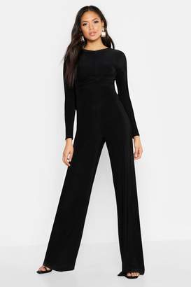 boohoo Tall Twist Front Wide Leg Jumpsuit