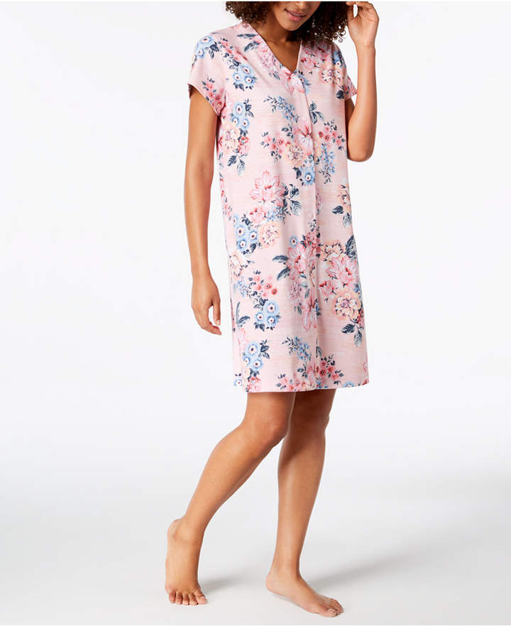 Printed Snap-Front Short Robe