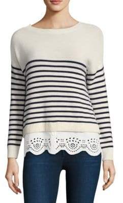 Eyelet Trim Striped Mariner Sweater