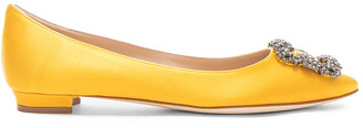 Manolo Blahnik Hangisiflat Satin 10 Pea Flat in Yellow | FWRD