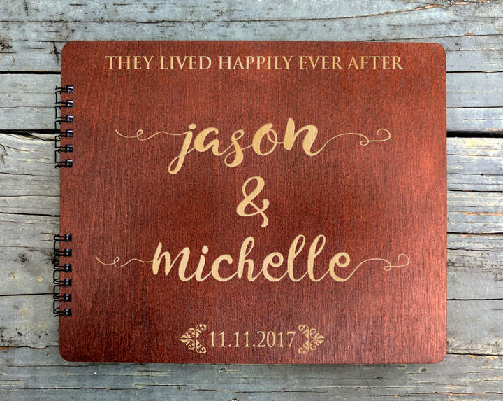 Etsy Wedding Happily Ever After 8.5x7 Baltic Birch Wood Personalized Album Guest Book Guest Sign In Custo