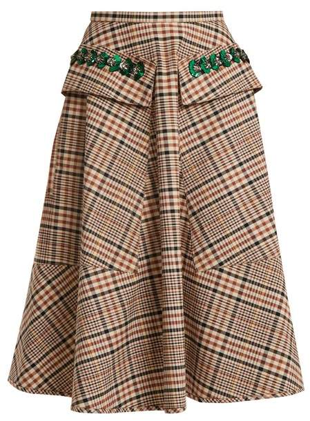 NO. 21 Sequin-embellished A-line checked cotton skirt