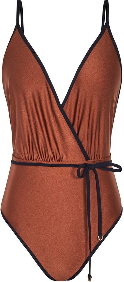 Tahlia - Plunge Wrap Front Swimsuit in Bronze
