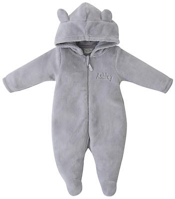 Baby Personalised Bear Fleece Onesie, Grey