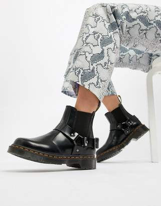 dr martens bevan black leather strappy chunky flat ankle boots