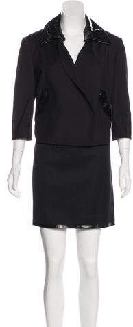 Woven Patent Leather-Trimmed Skirt Suit
