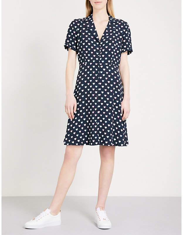Heart-print crepe dress