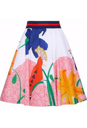 Pleated Printed Cotton-Blend Skirt