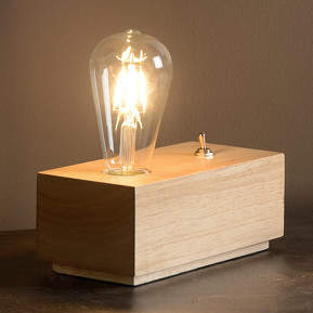 Blockförmige LED-Tischlampe Edison aus Holz