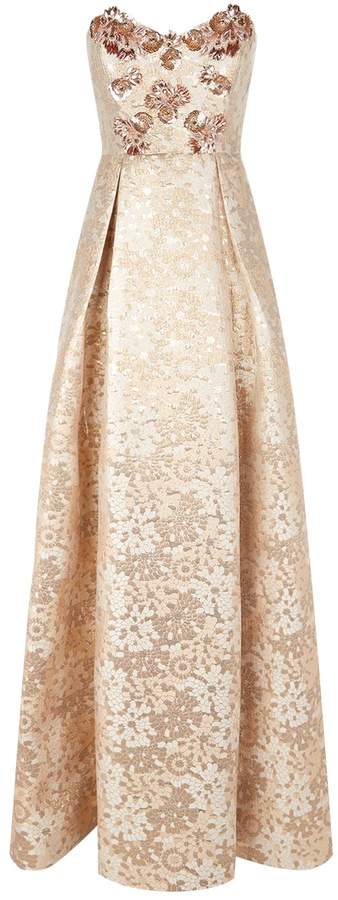 Strapless Bead Embellished Gown