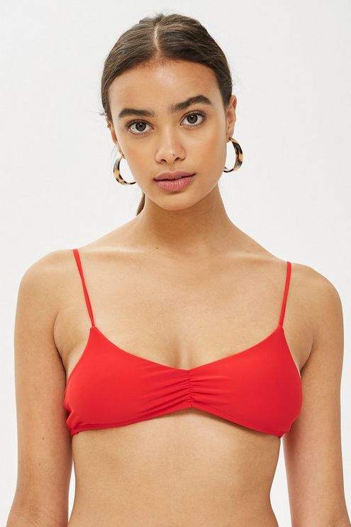 Red Ruched Front Bikini Top