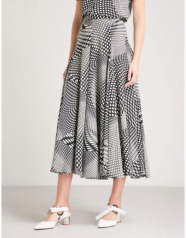 Polka dot-print silk midi skirt