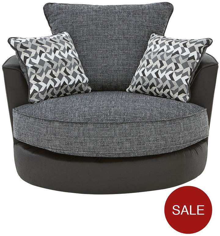 Geo Fabric And Faux Leather Swivel Chair