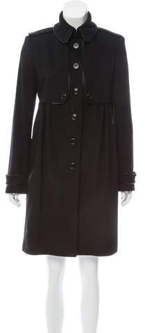 Leather-Trimmed Wool Coat