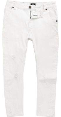 Boys white ripped Tony tapered jeans