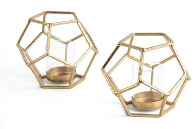Wayfair Sparkling Polyhedron 2 Piece Glass/Metal Tealight Holder Set