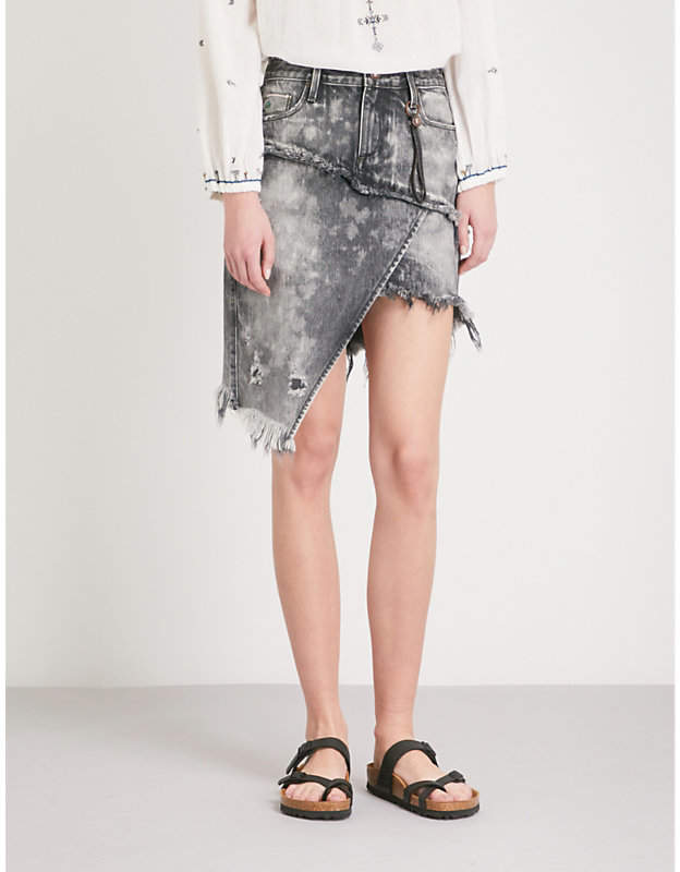 Tortoise Denim Elseya distressed stretch-denim skirt